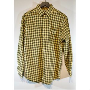 LL Bean Yellow Black Red Plaid Button Down Medium Traditional Fit 100% Cotton